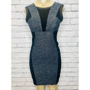 Yoana Baraschi Womens Blue Black Sleeveless Metallic Tweed  Sheath Dress Size 4